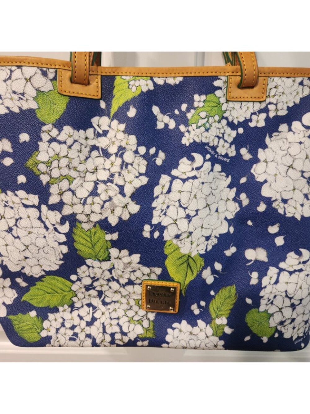 Dooney & Bourke Hydrangea Tote Hand Bag Large Zip Closure Blue and White Shopper - Picture 2 of 10